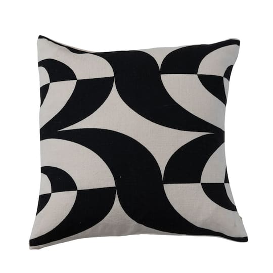 Bloomingville Black and White Cotton Slub Throw Pillow Cover with Abstract Print